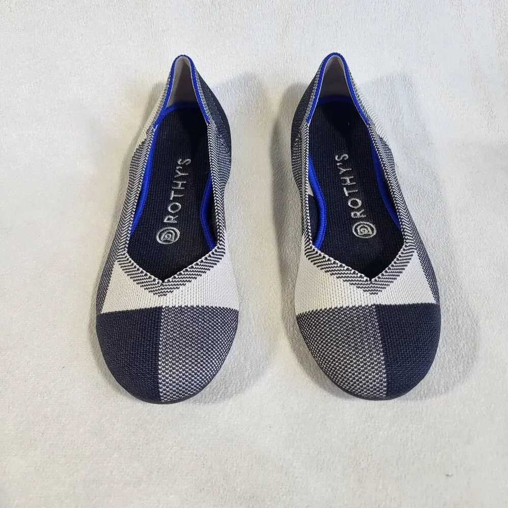 Rothy's Black and Cream size 7.5 Cap Toe Flats